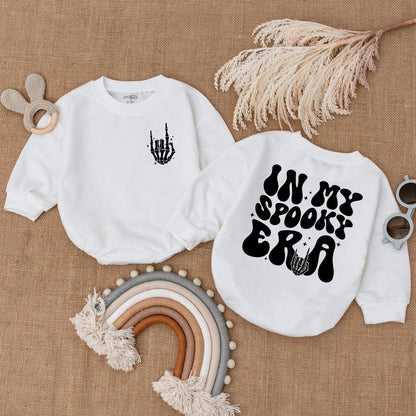 In My Spooky Era Baby Romper with Skeleton Hand Rock On Halloween Outfit Cute Bubble Bodysuit Toddler Girl Boy Shower Gift