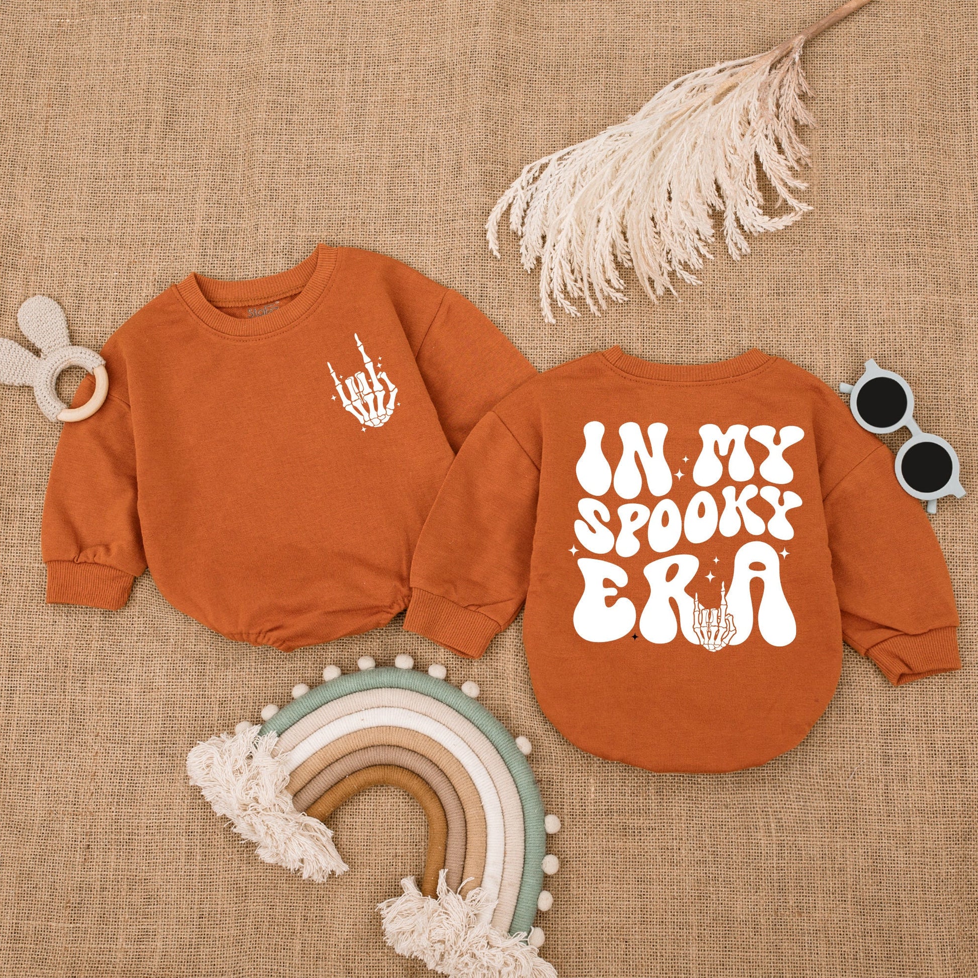 In My Spooky Era Baby Romper with Skeleton Hand Rock On Halloween Outfit Cute Bubble Bodysuit Toddler Girl Boy Shower Gift