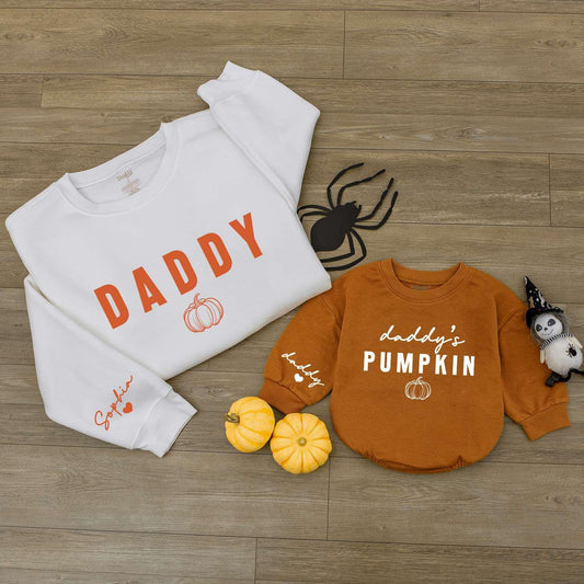 Pumpkin Baby Romper, Personalized 1st Halloween Outfit, Daddy's Sweater