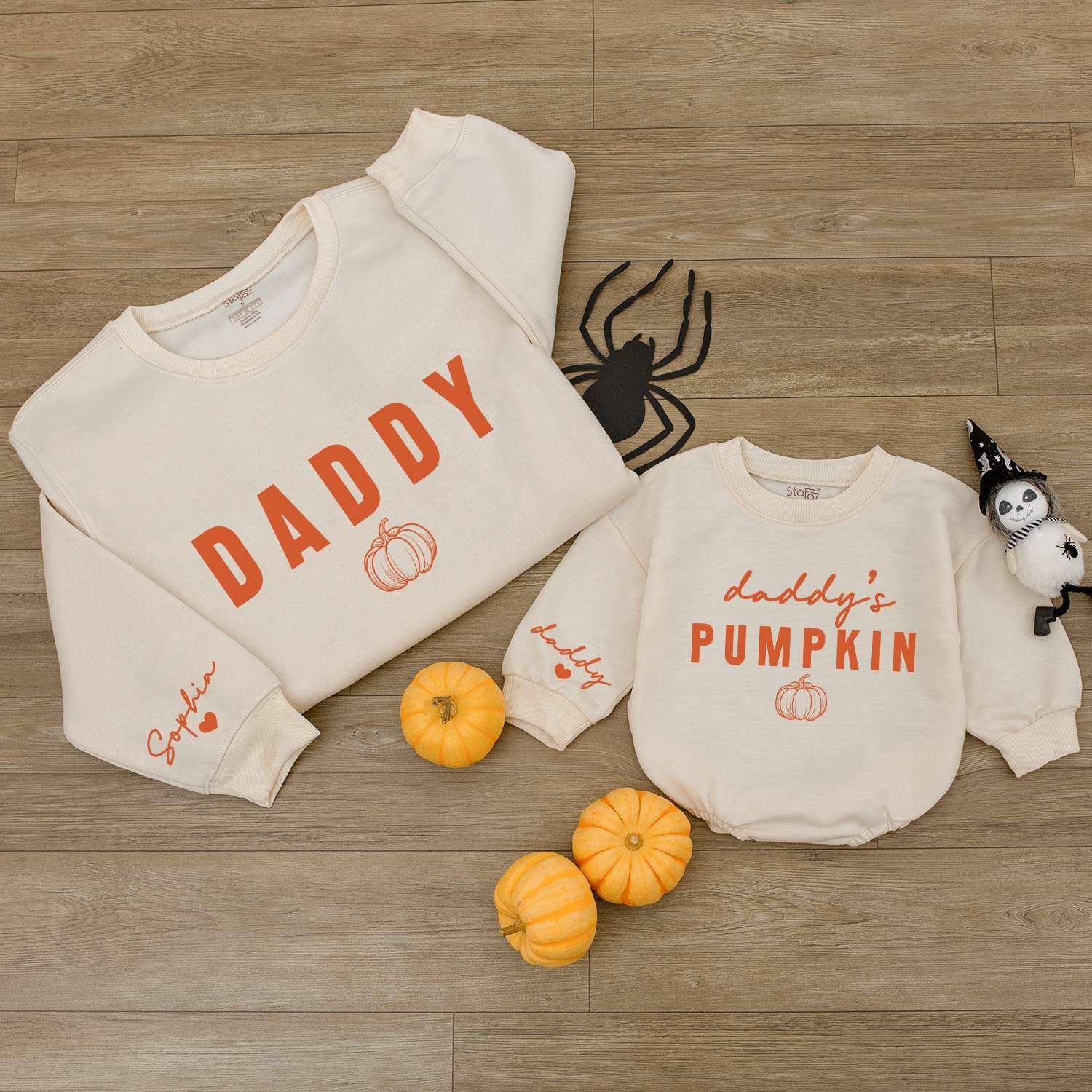 Pumpkin Baby Romper, Personalized 1st Halloween Outfit, Daddy's Sweater