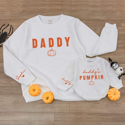 Pumpkin Baby Romper, Personalized 1st Halloween Outfit, Daddy's Sweater