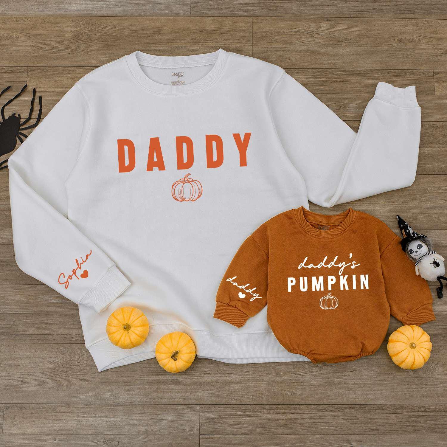 Pumpkin Baby Romper, Personalized 1st Halloween Outfit, Daddy's Sweater