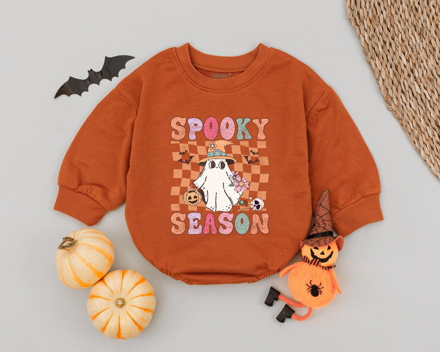 Spooky Season Baby Romper Cute Retro Ghost Witch Hat Pumpkin Pastel Halloween Toddler Outfit Fall Gift