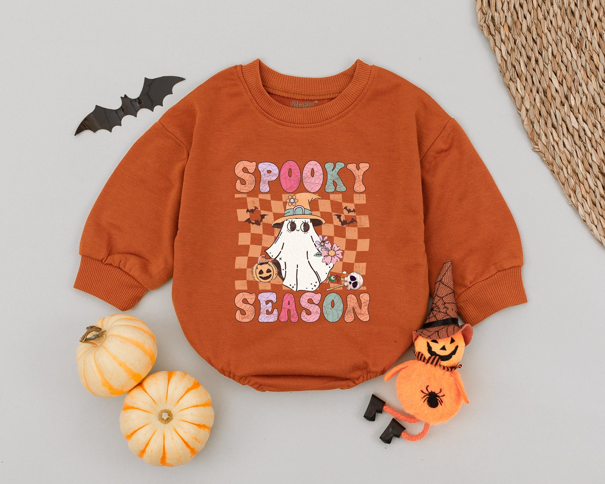 Spooky Season Baby Romper Cute Retro Ghost Witch Hat Pumpkin Pastel Halloween Toddler Outfit Fall Gift