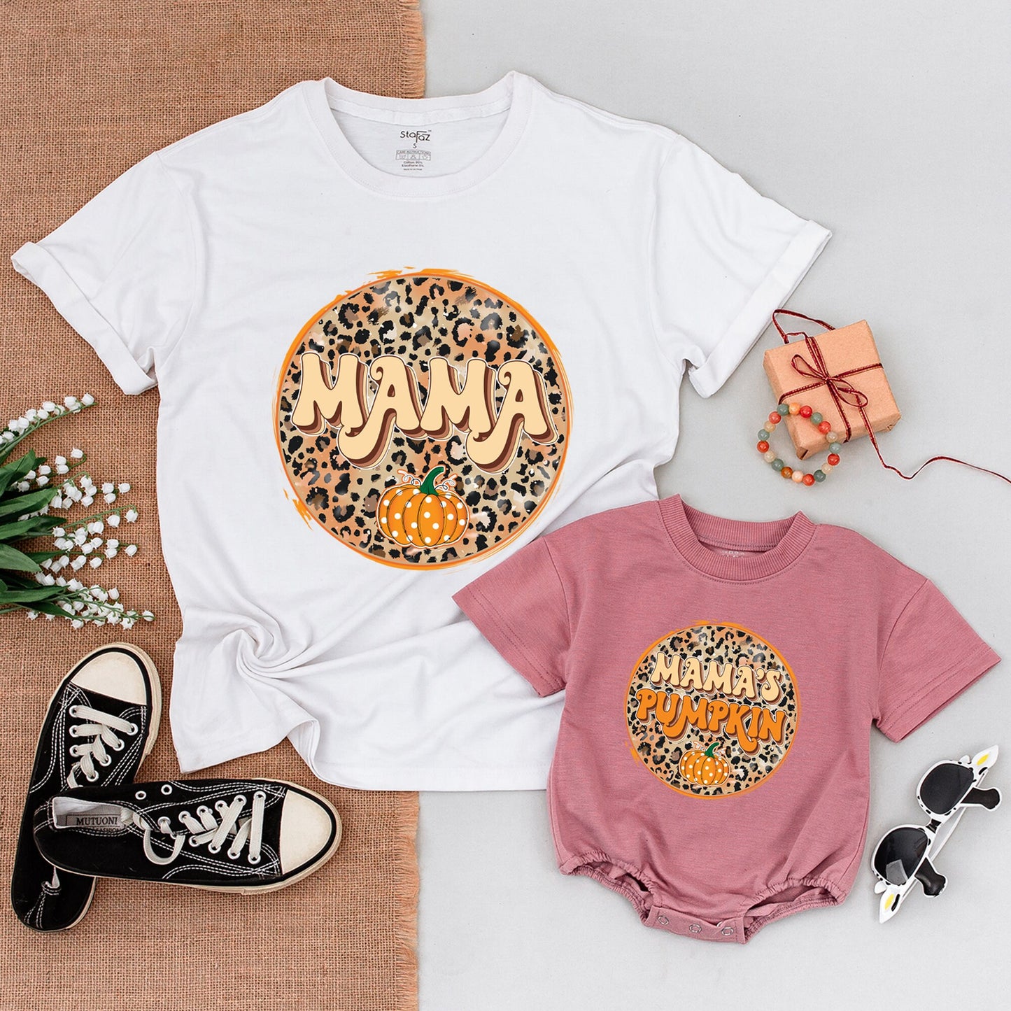 Matching Family Fall Shirts, Pumpkin Outfits, Mama & Mini Retro Style