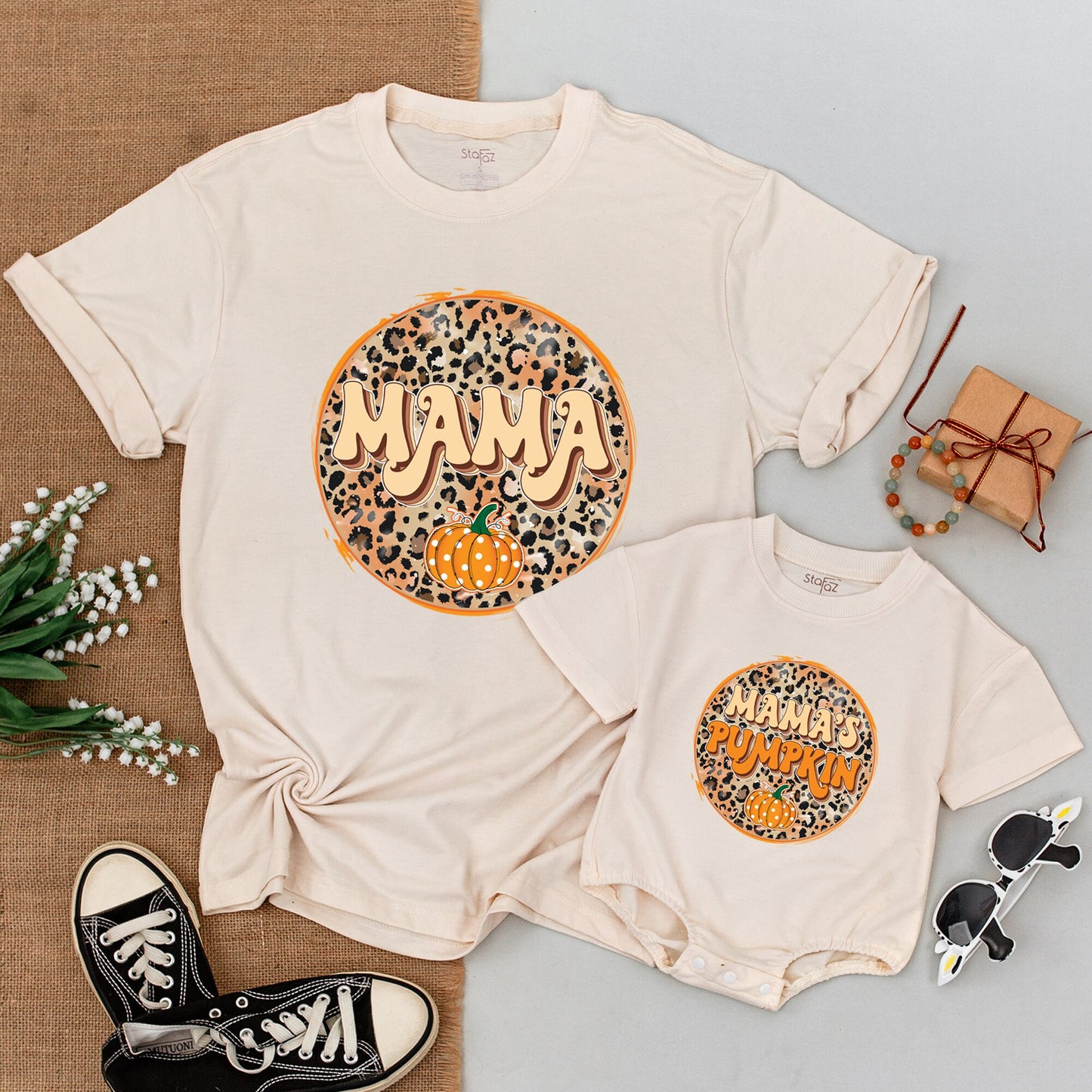 Matching Family Fall Shirts, Pumpkin Outfits, Mama & Mini Retro Style