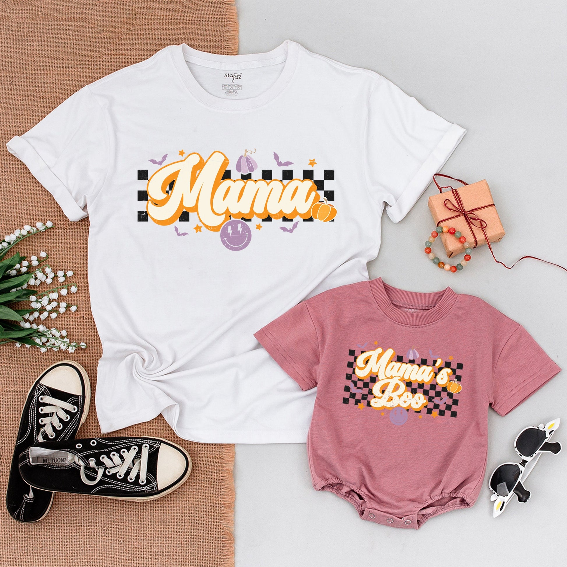 Matching Mommy & Me Halloween Outfits: Retro Shirts & Baby Bodysuits