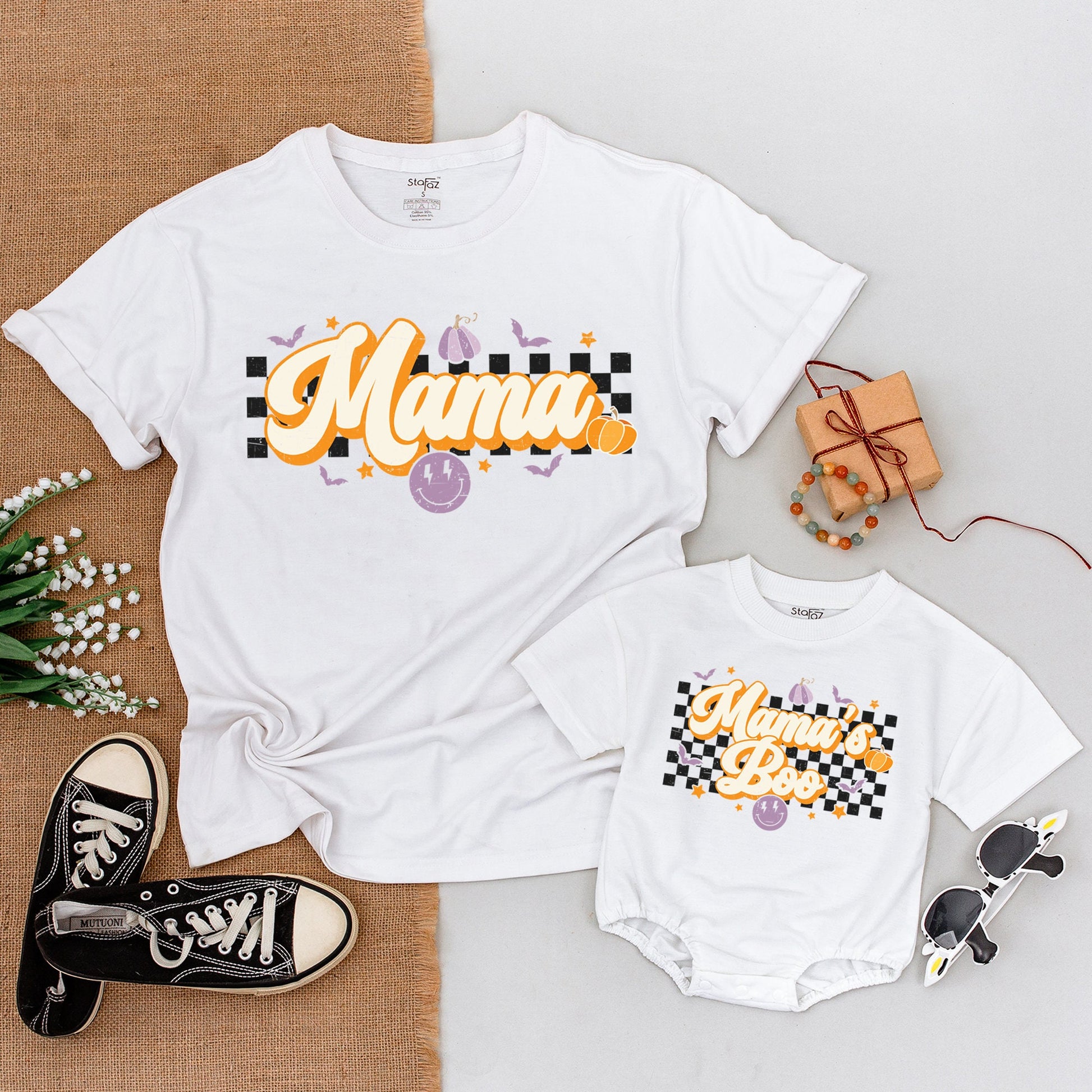 Matching Mommy & Me Halloween Outfits: Retro Shirts & Baby Bodysuits