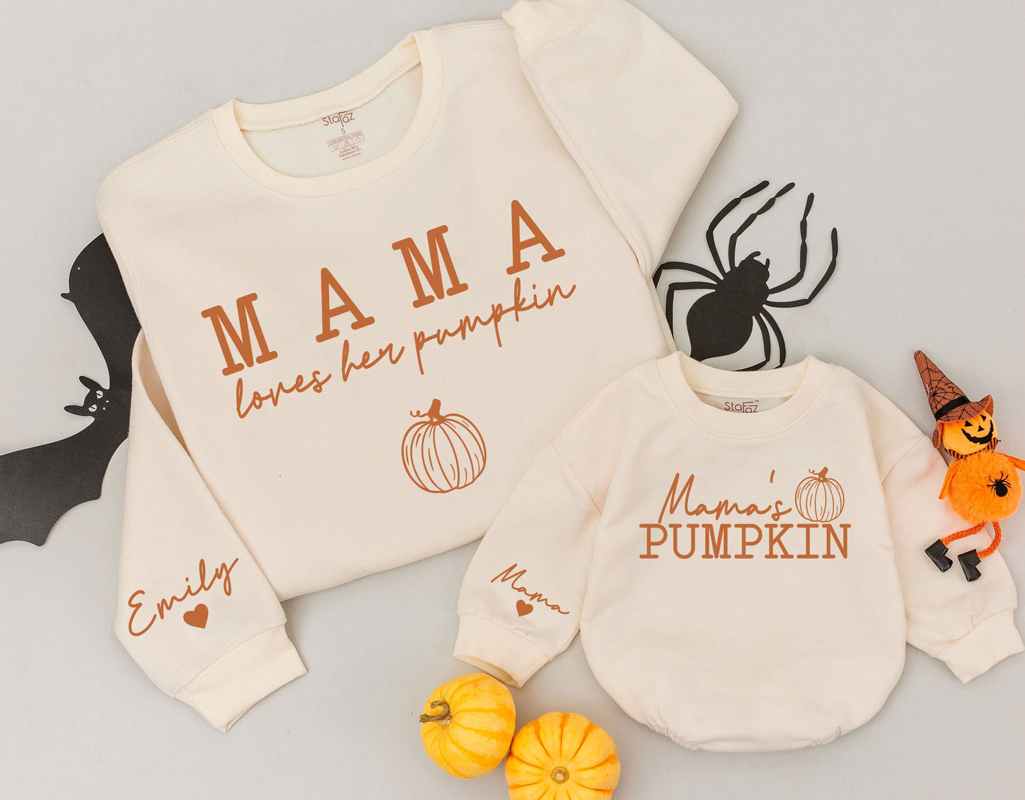 Matching Mama Loves Her Pumpkin Fall Sweatshirts Mommy and Me Outfits Personalized Family Thanksgiving Shirts Custom Design Baby Toddler