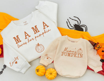 Matching Mama Loves Her Pumpkin Fall Sweatshirts Mommy and Me Outfits Personalized Family Thanksgiving Shirts Custom Design Baby Toddler