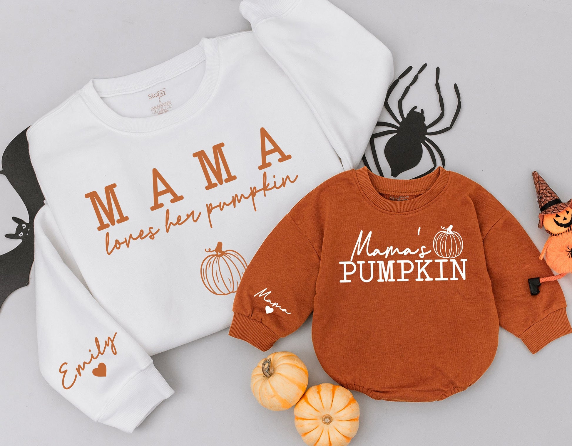 Matching Mama Loves Her Pumpkin Fall Sweatshirts Mommy and Me Outfits Personalized Family Thanksgiving Shirts Custom Design Baby Toddler
