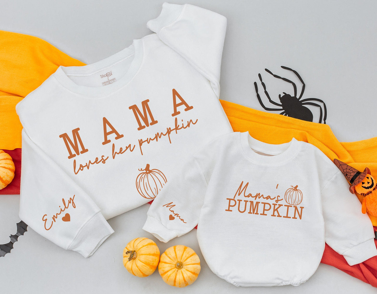 Matching Mama Loves Her Pumpkin Fall Sweatshirts Mommy and Me Outfits Personalized Family Thanksgiving Shirts Custom Design Baby Toddler