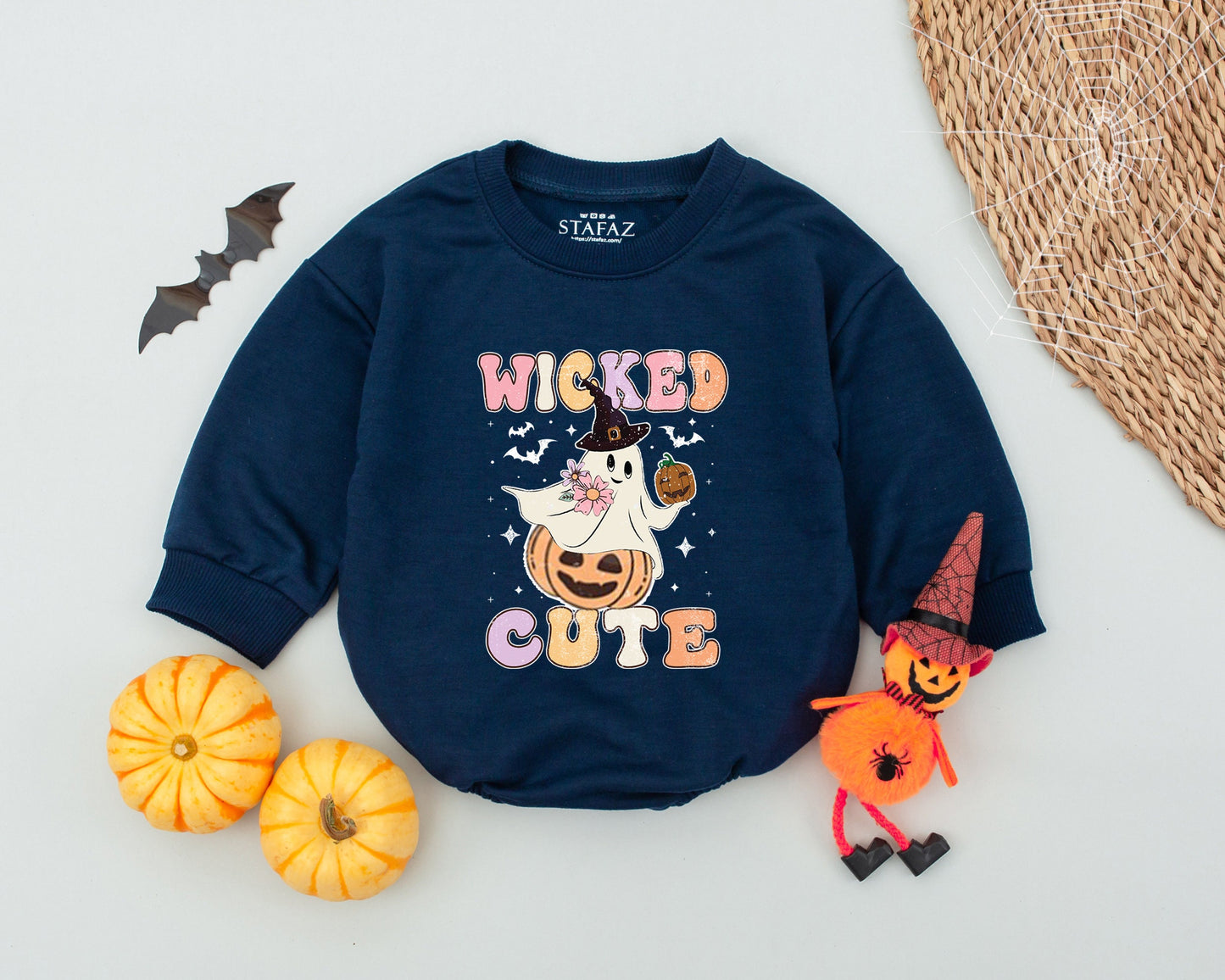 Retro Wicked Cute Ghost Baby Romper Pastel Halloween Outfit with Witch Hat Ghost and Pumpkin for Toddlers and Infants Perfect Baby Shower Gift