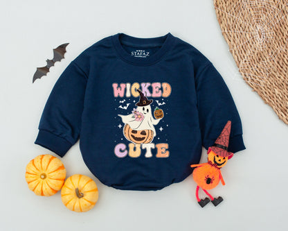 Retro Wicked Cute Ghost Baby Romper Pastel Halloween Outfit with Witch Hat Ghost and Pumpkin for Toddlers and Infants Perfect Baby Shower Gift