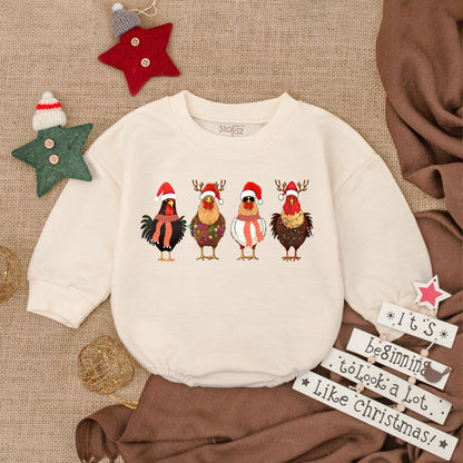 First Christmas Chickens Baby Romper - Cozy Holiday Bodysuit Gift