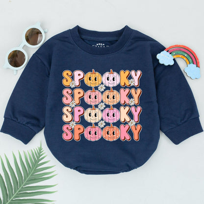 Spooky Dude Pumpkin Romper Baby Girl First Halloween Outfit Retro Design, Pink Orange Colors, Newborn Gift, Baby Boo Season