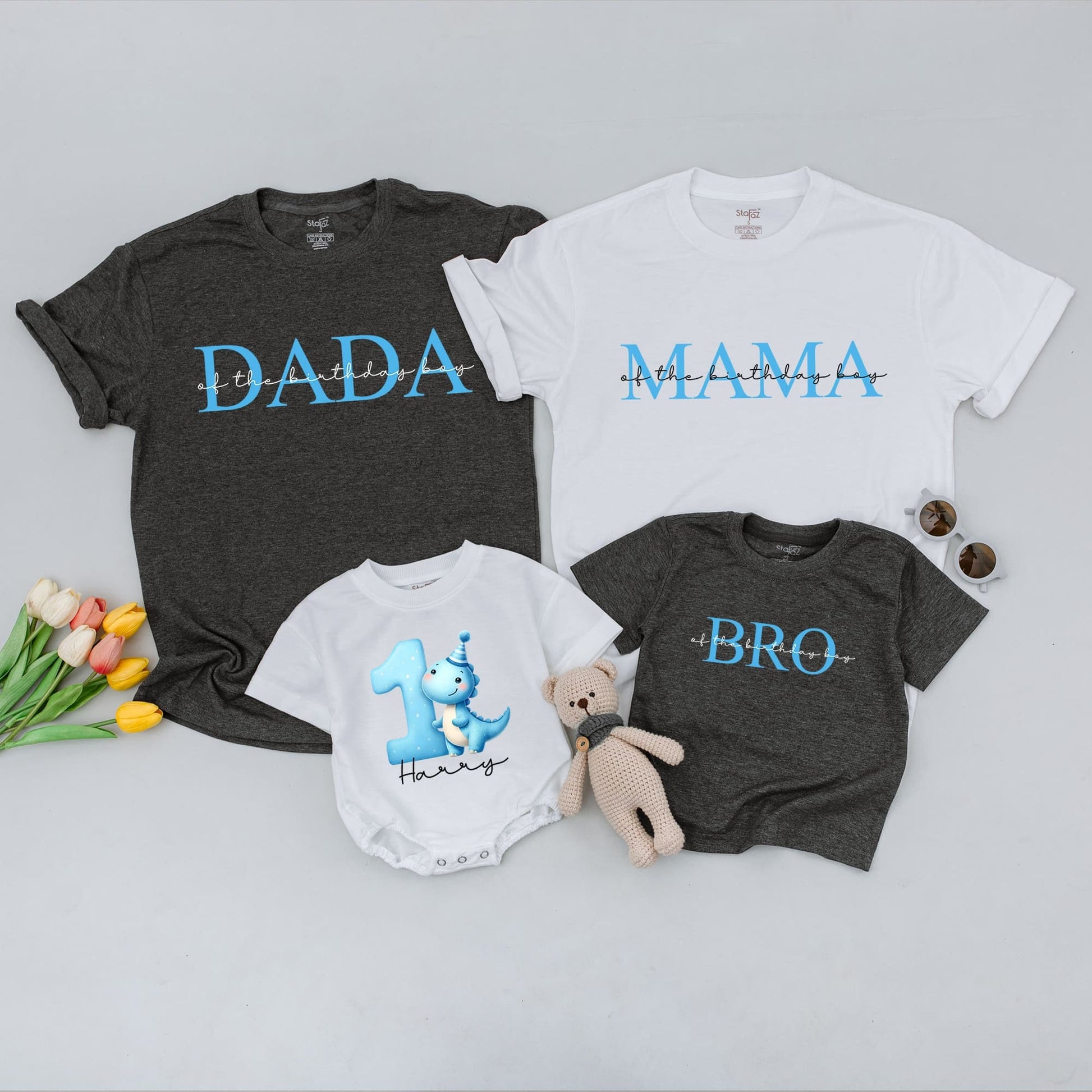 Dinosaur Birthday Shirts: Cute Blue 1st Birthday Outfit for Family  