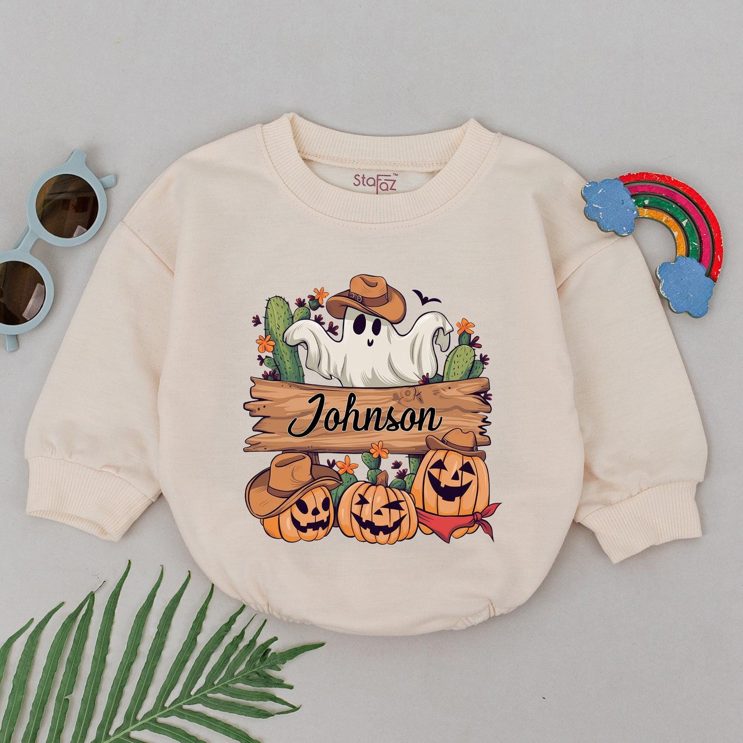 Spooky Newborn Halloween Romper, Personalized First Baby Outfit Gift