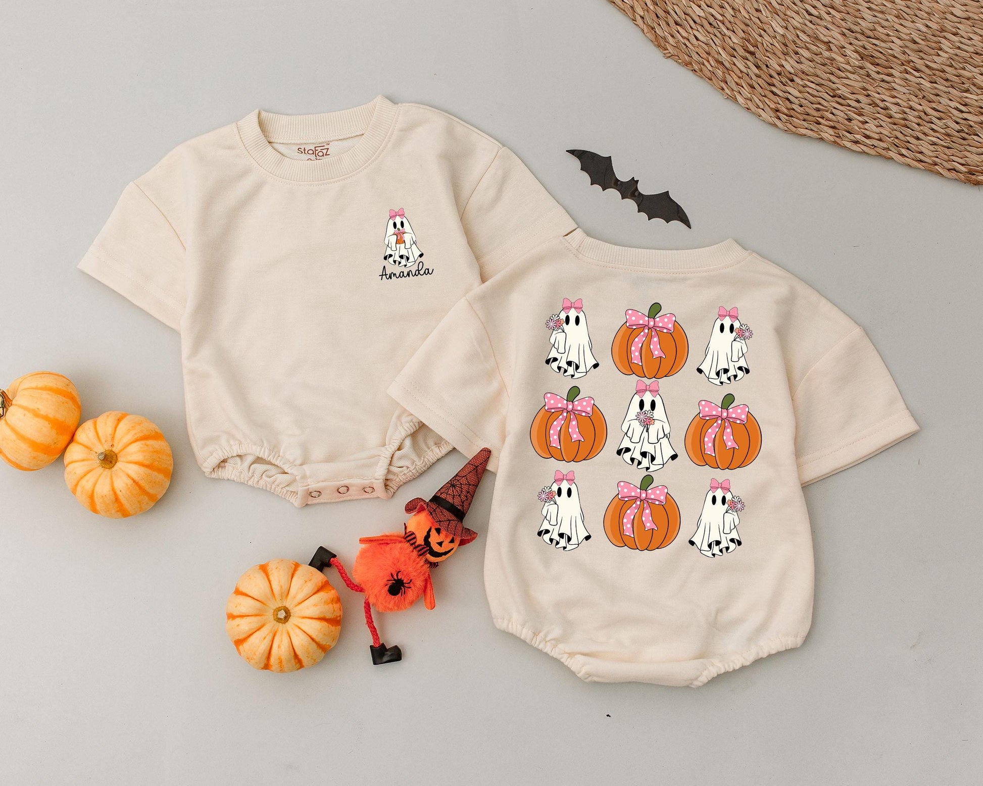 Custom Halloween Romper & Bow Set - First Holiday Baby Outfit