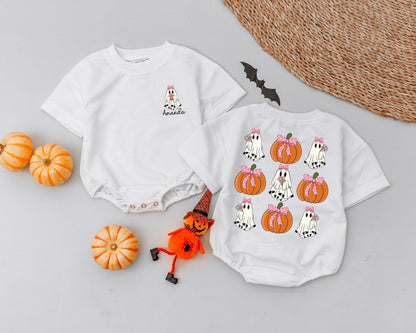 Custom Halloween Romper & Bow Set - First Holiday Baby Outfit