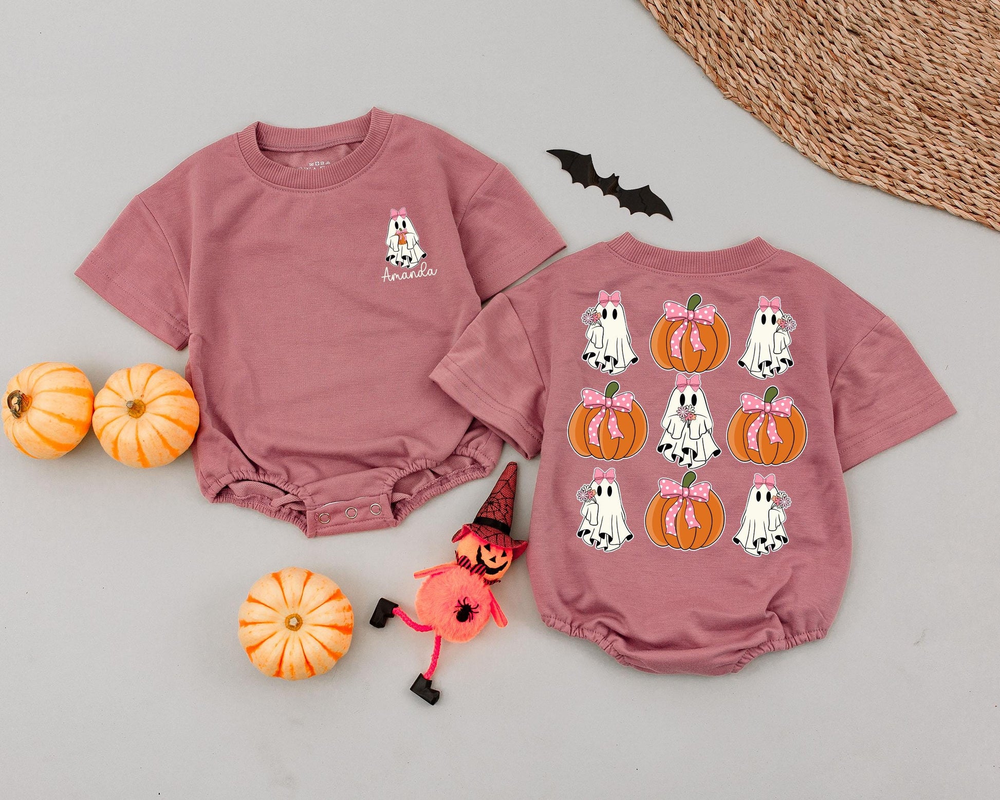 Custom Halloween Romper & Bow Set - First Holiday Baby Outfit