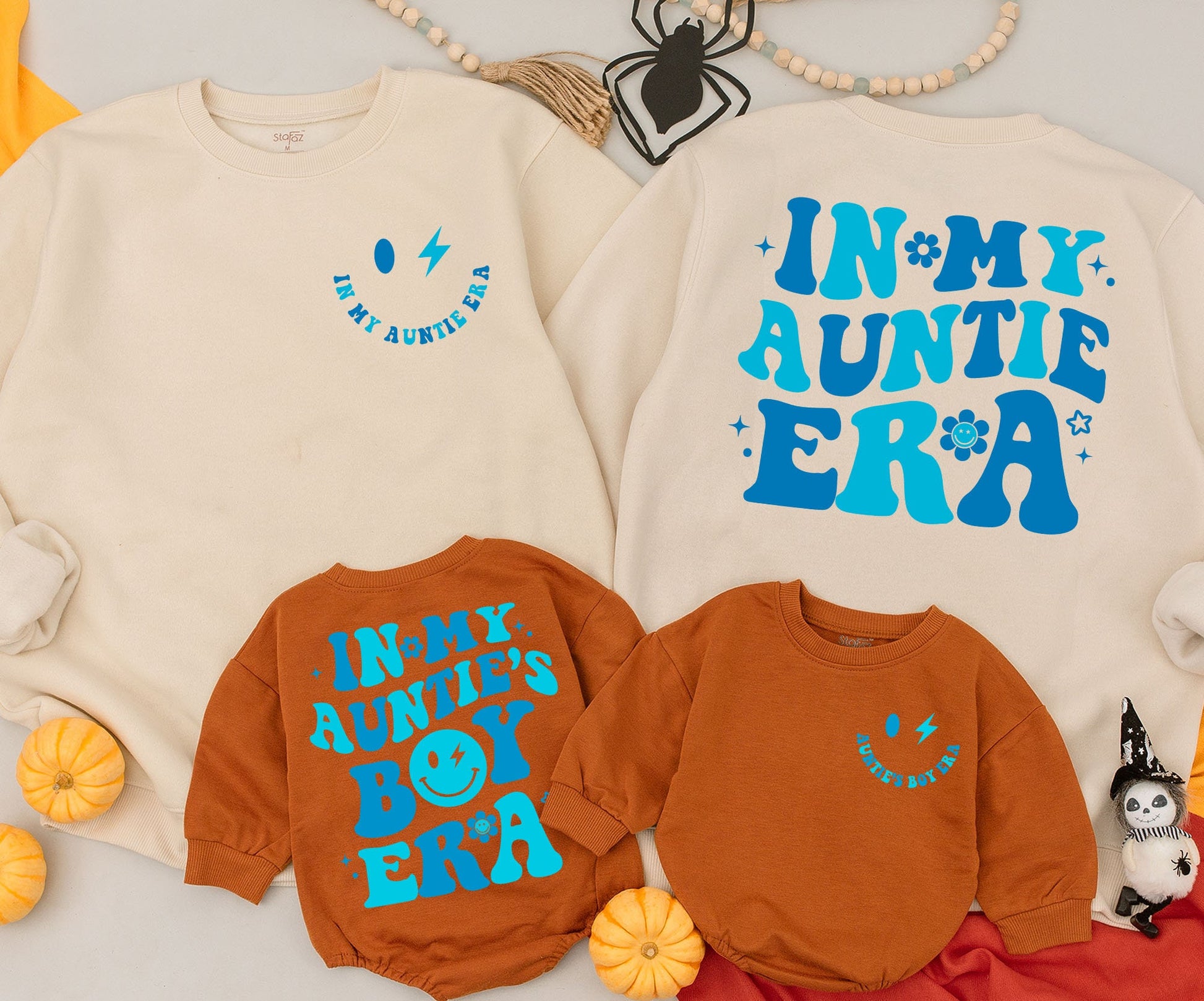 Groovy Auntie & Me Matching Set - Retro Auntie's Boy/Girl Outfit, Baby Shower Gift, Cool Aunt Era Sweatshirt, Playful Newborn Clothes 134 Chars