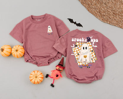 Vintage Checkered Ghost Baby Romper - My First Halloween Outfit