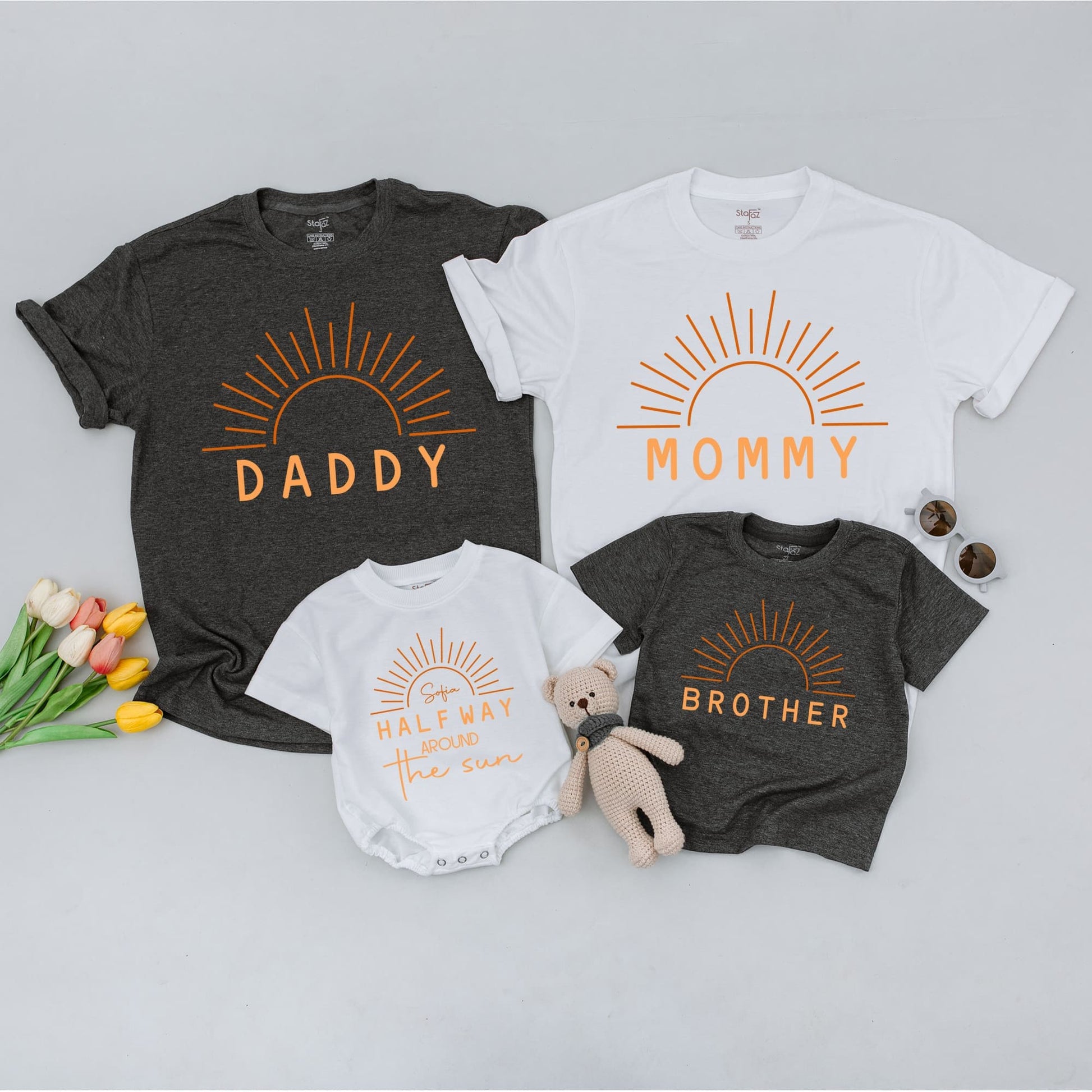 Sunshine Birthday Matching Tees: Family Half Birthday Outfit Set