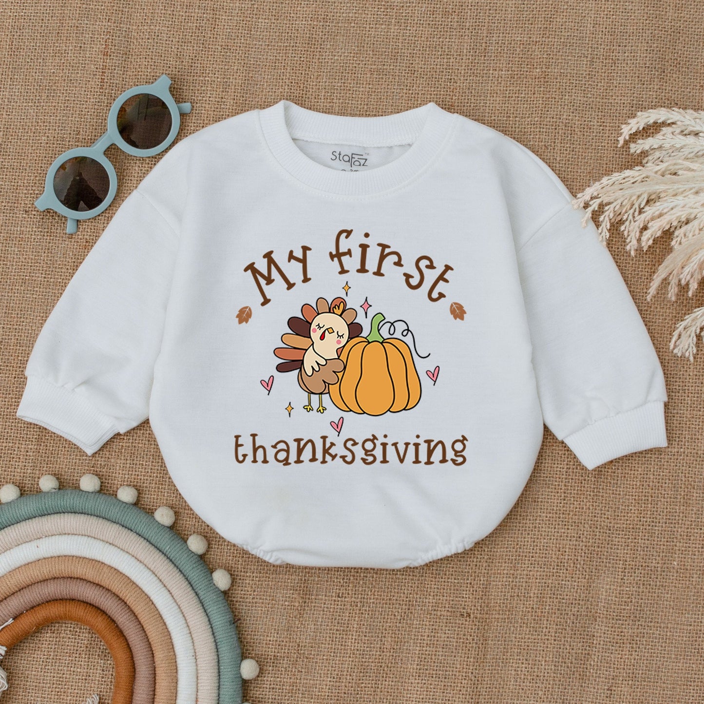 Thanksgiving Turkey Baby Romper, Fall Outfit, Autumn Baby Bodysuit