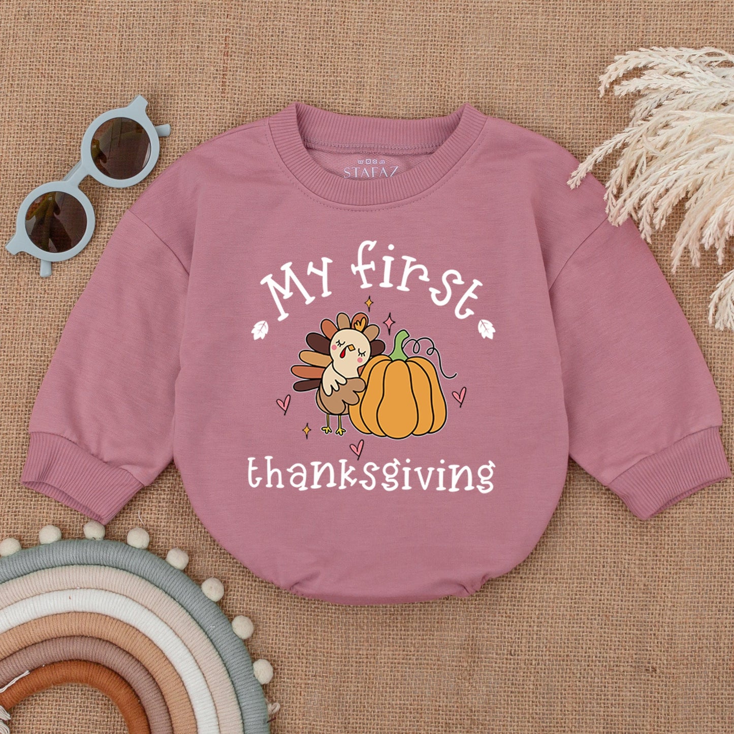 Thanksgiving Turkey Baby Romper, Fall Outfit, Autumn Baby Bodysuit