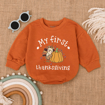 Thanksgiving Turkey Baby Romper, Fall Outfit, Autumn Baby Bodysuit