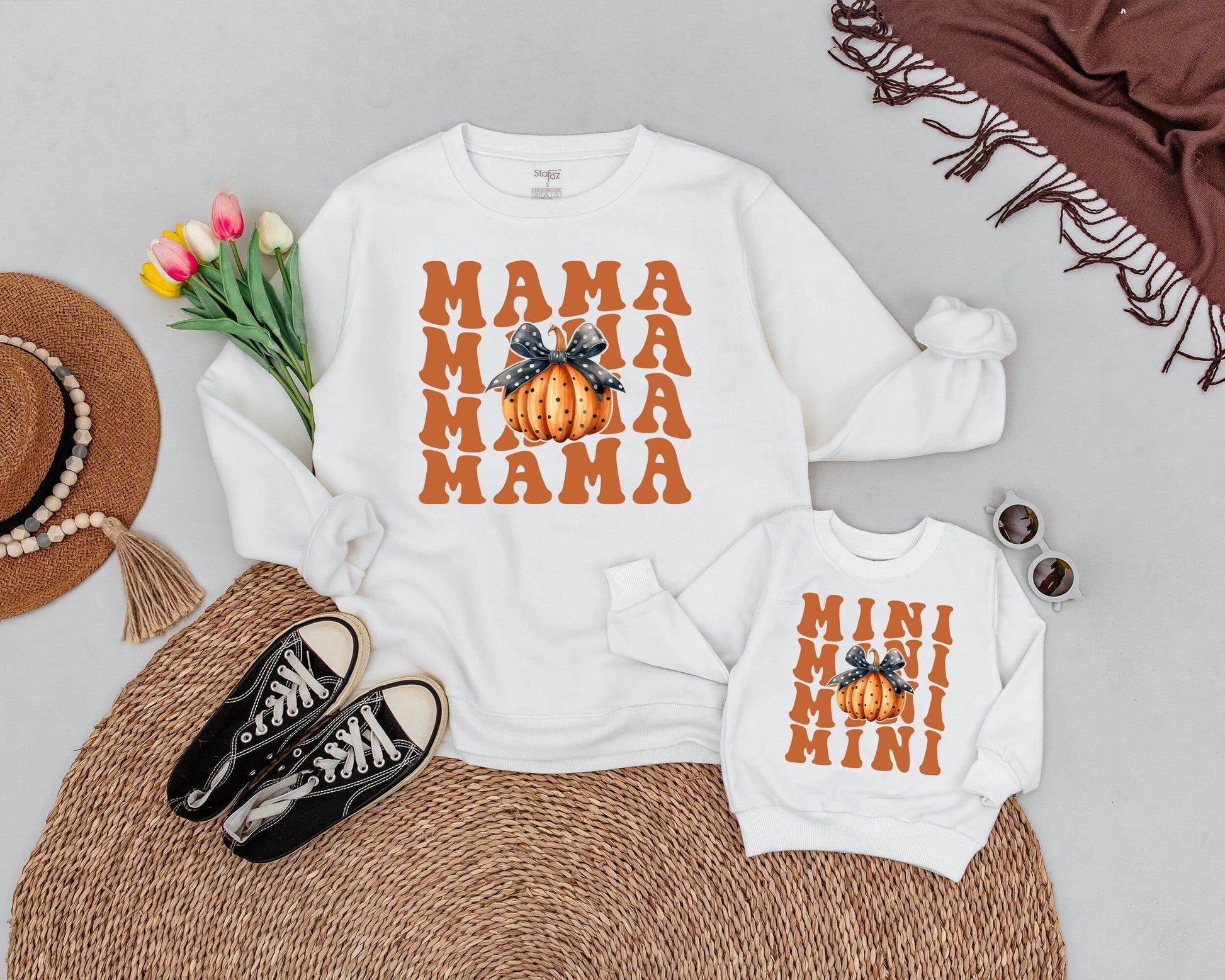 Matching Pumpkin Spice Sweatshirts for Mom and Baby Halloween Fun  