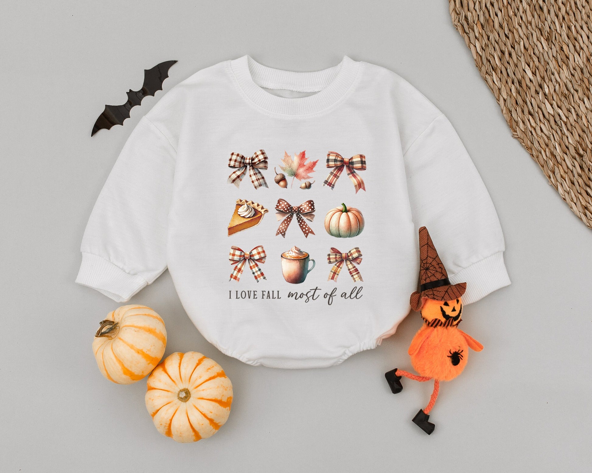 Autumn Newborn Romper, Pumpkin Pie Bow, Cute Fall Baby Outfit