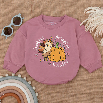 Grateful, Thankful, Blessed: Autumn Pumpkin Turkey Baby Romper