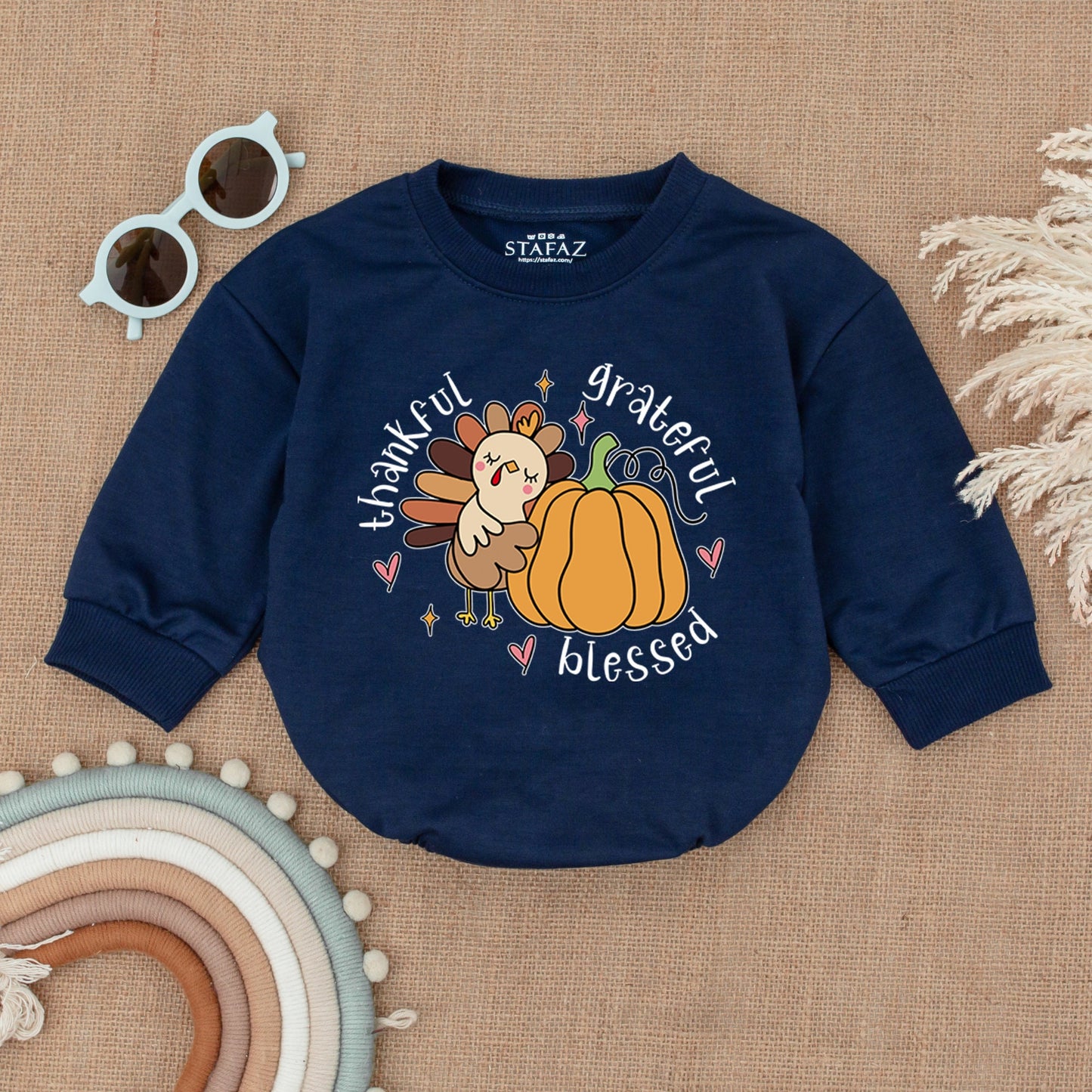 Grateful, Thankful, Blessed: Autumn Pumpkin Turkey Baby Romper