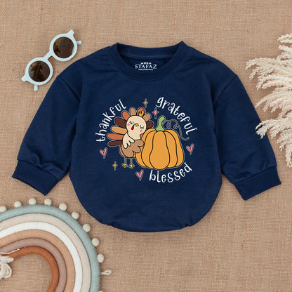 Grateful, Thankful, Blessed: Autumn Pumpkin Turkey Baby Romper