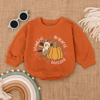 Grateful, Thankful, Blessed: Autumn Pumpkin Turkey Baby Romper