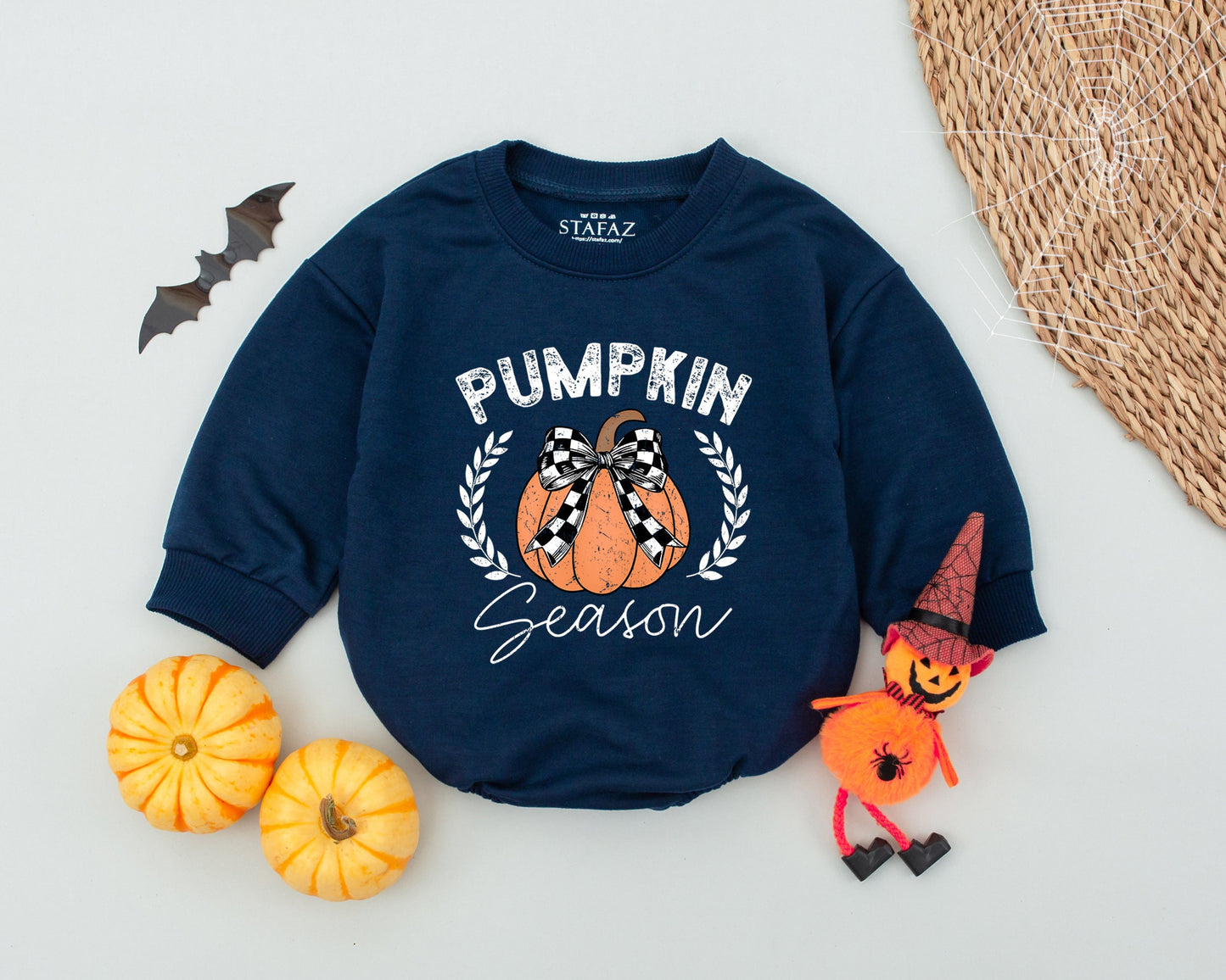 Autumn Pumpkin Baby Romper & Bow | Fall Newborn Bodysuit Outfit