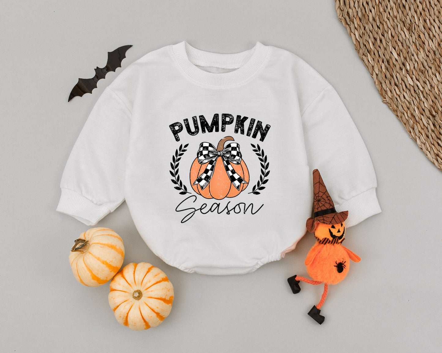 Autumn Pumpkin Baby Romper & Bow | Fall Newborn Bodysuit Outfit