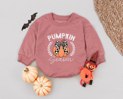 Autumn Pumpkin Baby Romper & Bow | Fall Newborn Bodysuit Outfit