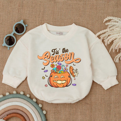 Tis the Season Halloween Baby Romper First Boo Outfit Candy Pumpkin Jack-o'-Lantern Bodysuit Retro Newborn Shower Gift Spooky Cute Clothes 138