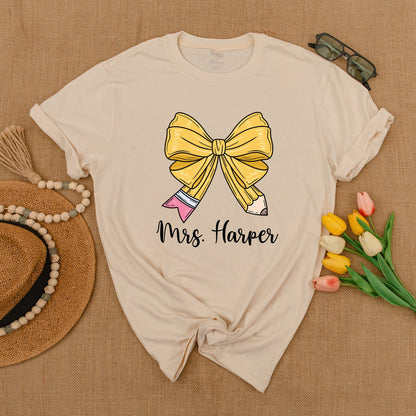 Custom Teacher Pencil Bow Tee – Back to School Shirt for Educators