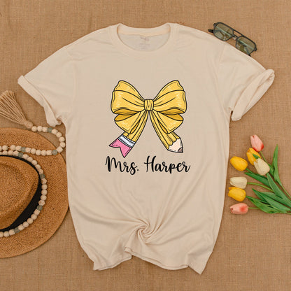 Custom Teacher Pencil Bow Tee – Back to School Shirt for Educators