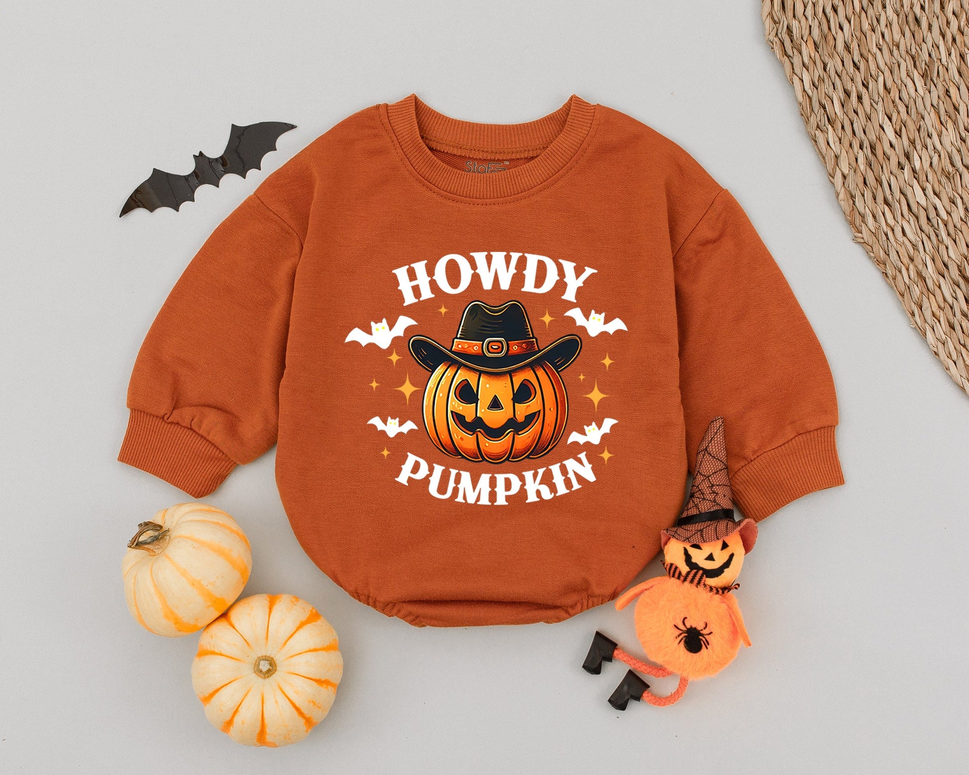 Western Pumpkin Baby Romper - First Halloween Outfit, Cute Costume