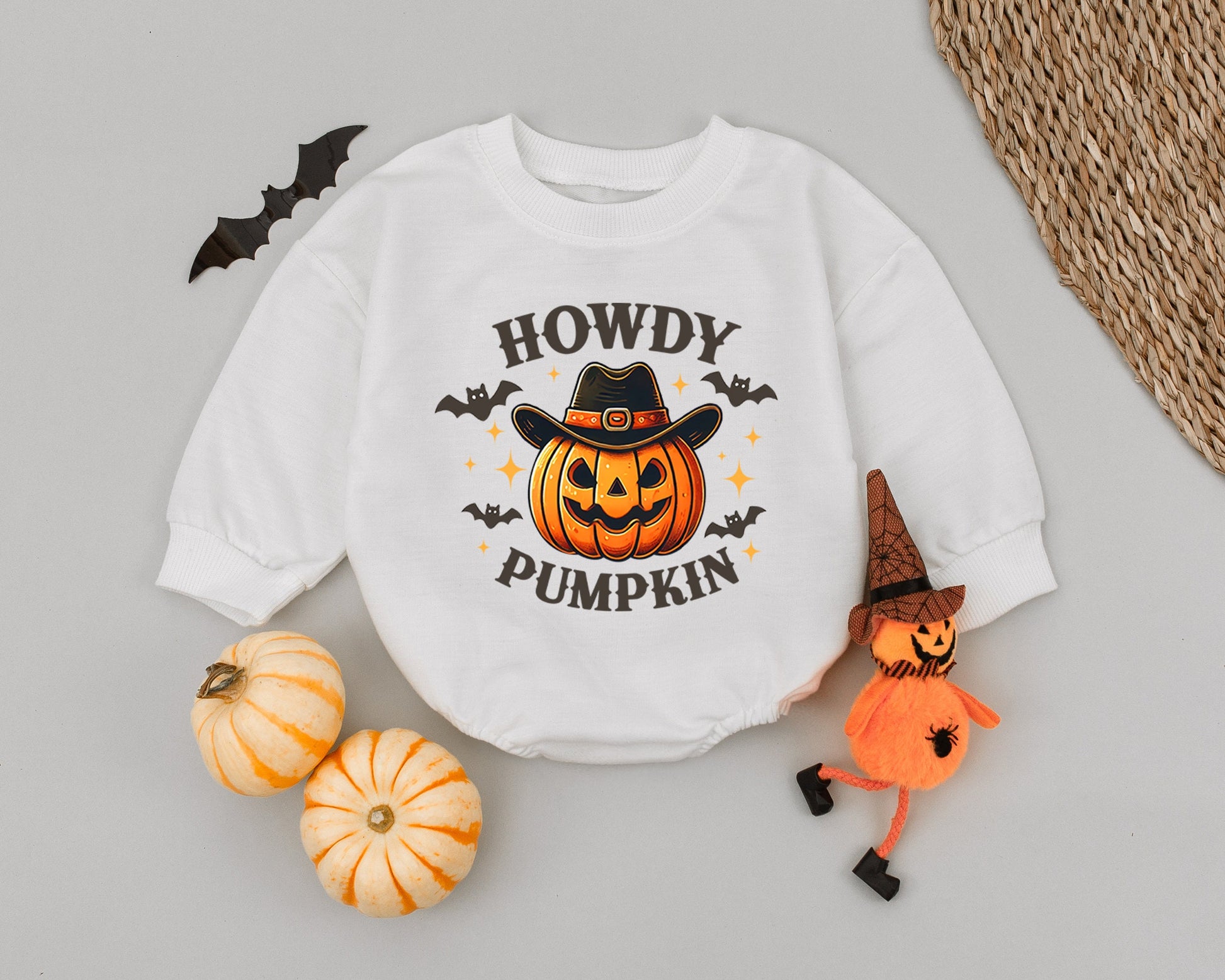 Western Pumpkin Baby Romper - First Halloween Outfit, Cute Costume