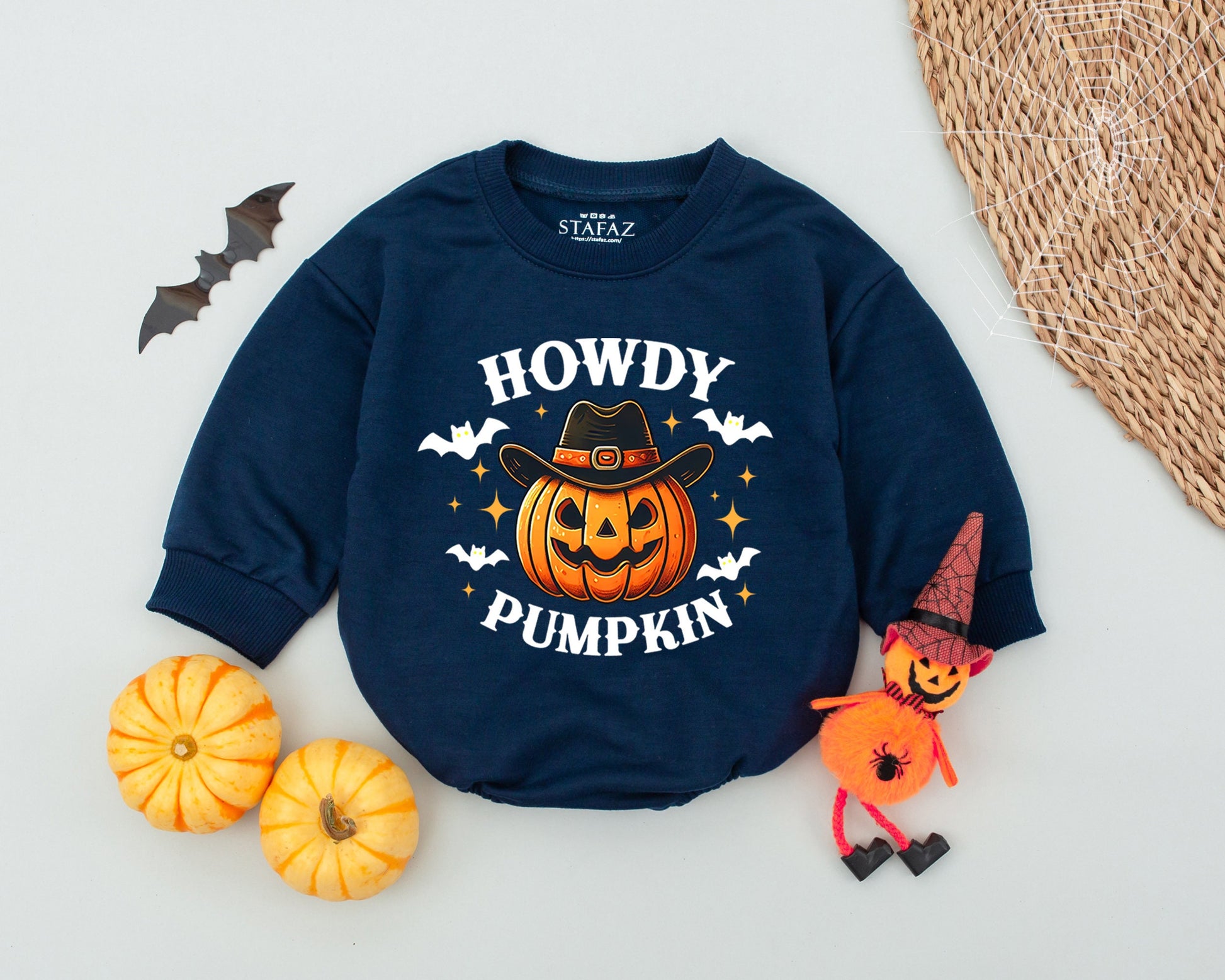 Western Pumpkin Baby Romper - First Halloween Outfit, Cute Costume