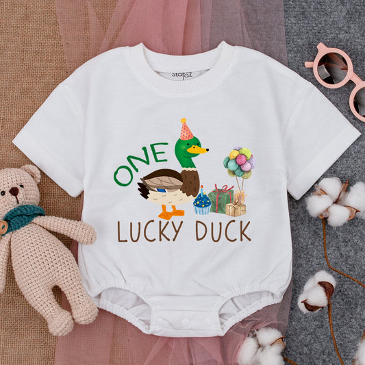 Lucky Duck 1st Birthday Romper | Gender Neutral Baby Outfit Gift