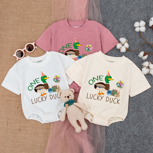 Lucky Duck 1st Birthday Romper | Gender Neutral Baby Outfit Gift
