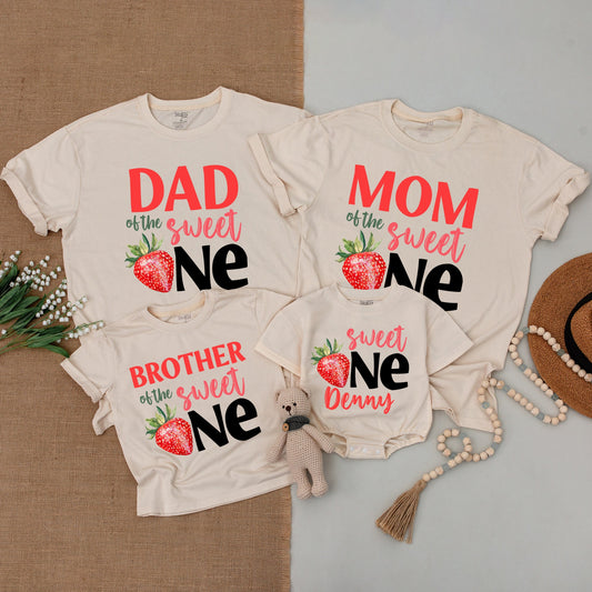 Strawberry-Themed Family Matching Shirts: 1st Birthday Outfit Set
