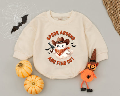 Cowboy Ghost Romper "Spook Around and Find Out" Baby Outfit Cute Western Halloween Costume Toddler Infant First Halloween Gift